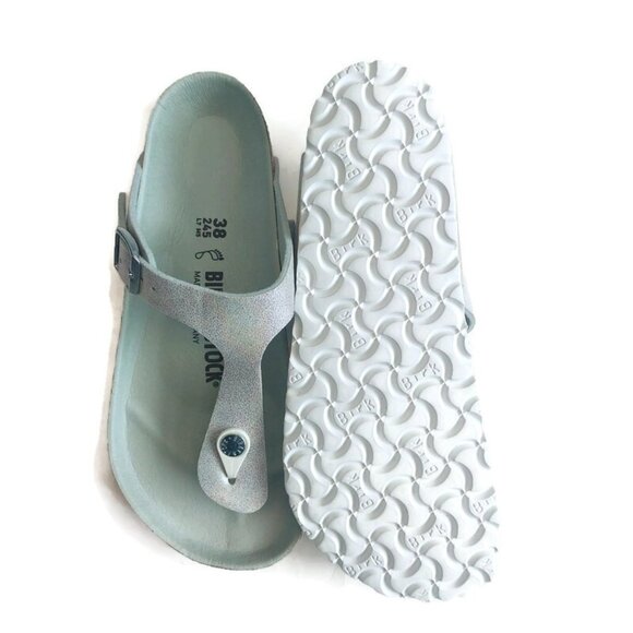 Birkenstock Womens Sz 7 Gizeh Vegan Sandals EU 38 Iridescent Matcha Regular Fit - Picture 8 of 11